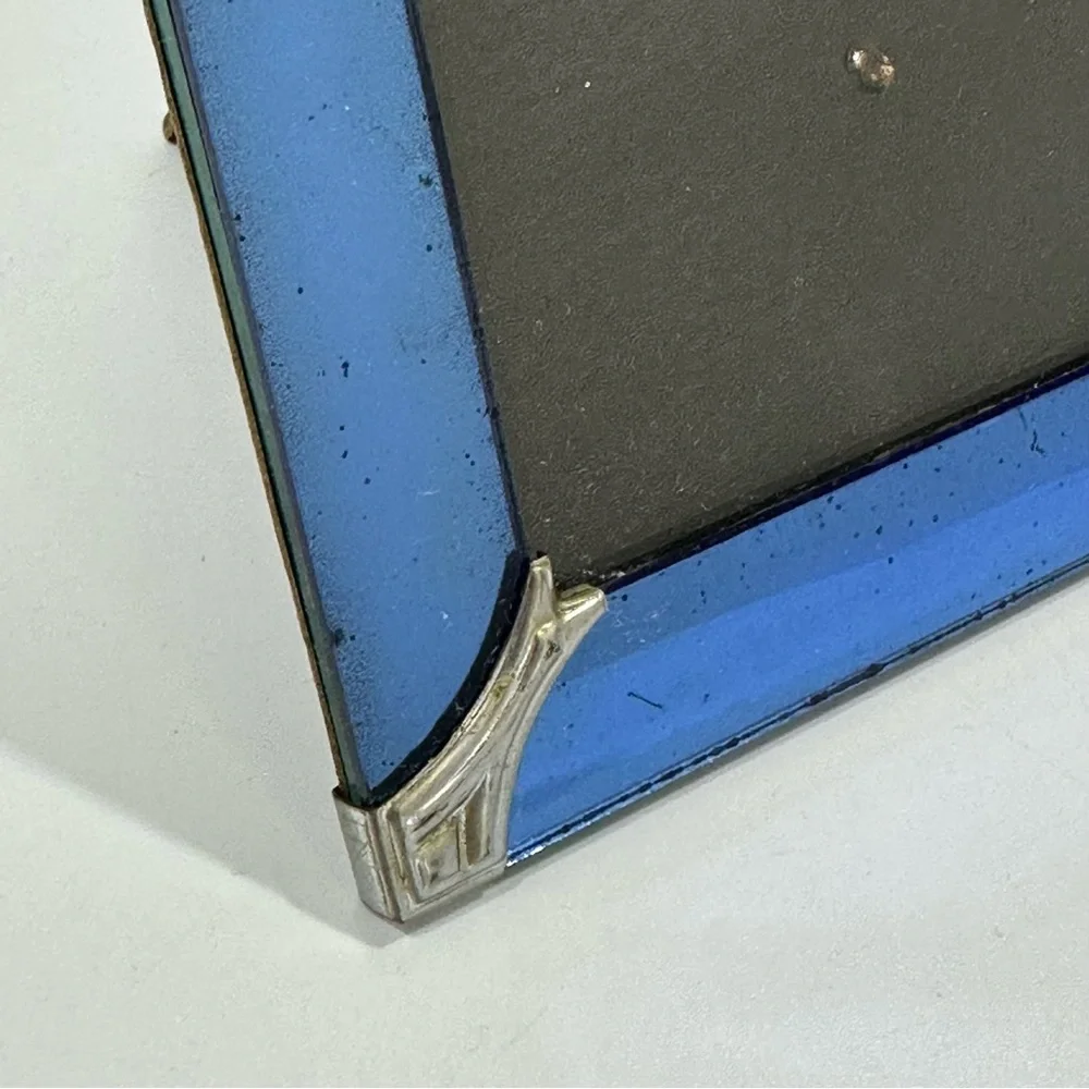 Art Deco Vintage Antique Blue Glass Picture Frame 4x6